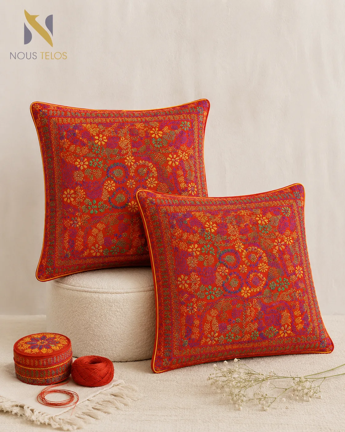 Handloom Embroidered Cushion Cover