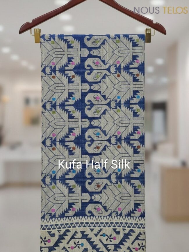 Navy Blue Printed Silk Kota Saree