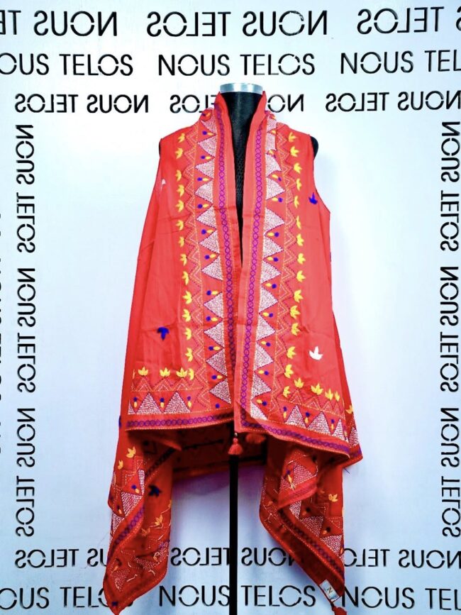 Red Hand Embroidered Cotton Shrug 3