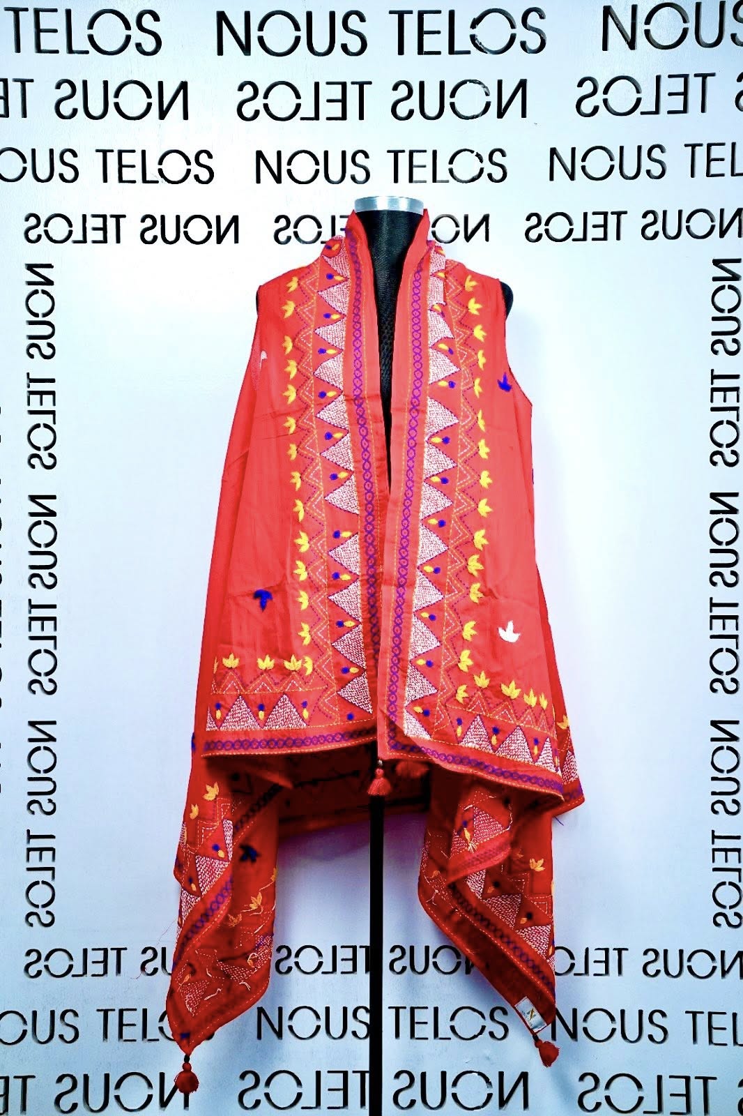 Red Hand Embroidered Cotton Shrug 3