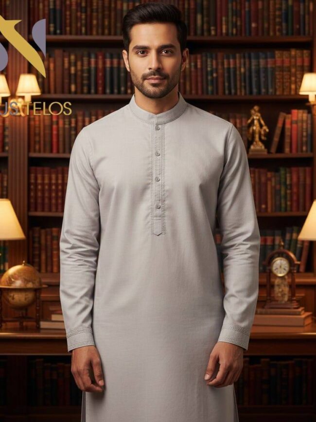 Grey Embroidered Cotton Panjabi 9