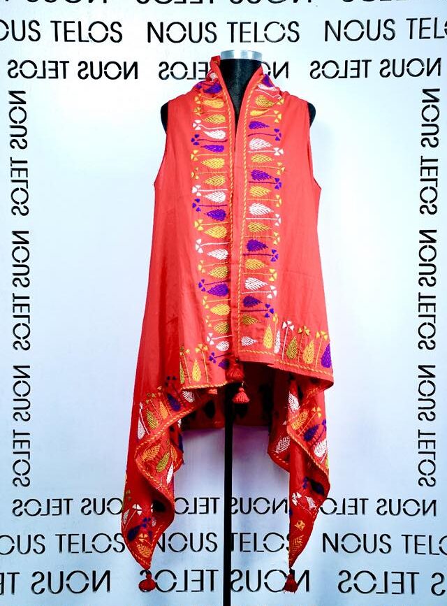 Red Hand Embroidered Cotton Shrug 5