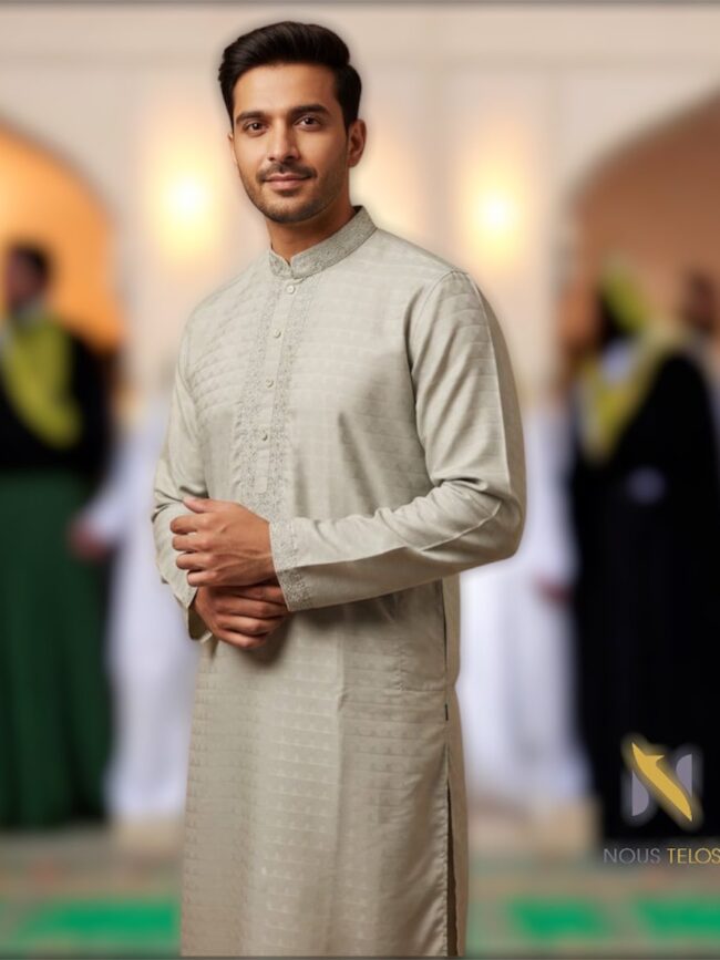 Silver Embroidered Cotton Panjabi 2