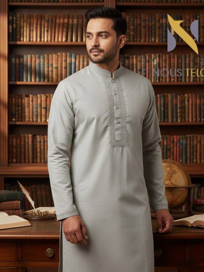 Grey Embroidered Cotton Panjabi 10