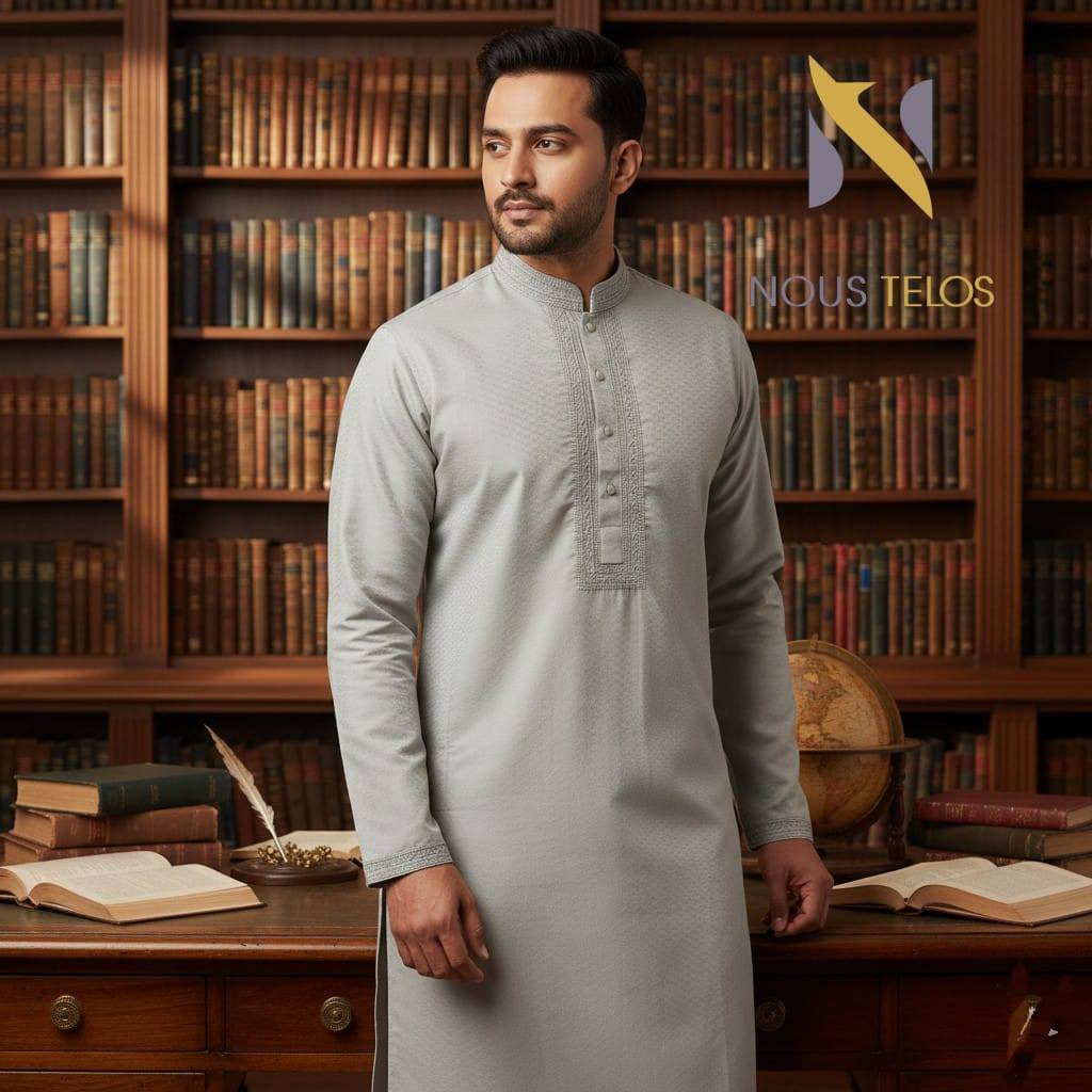 Grey Embroidered Cotton Panjabi 10