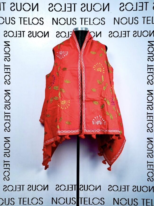 Red Hand Embroidered Cotton Shrug 4