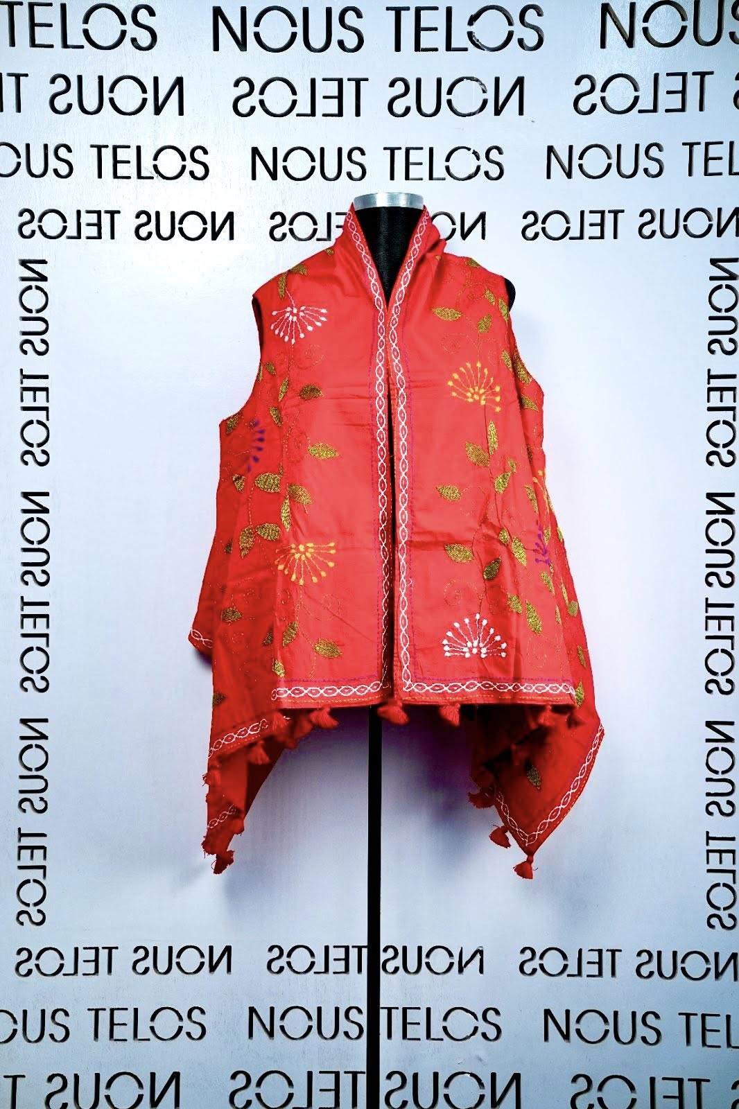 Red Hand Embroidered Cotton Shrug 4