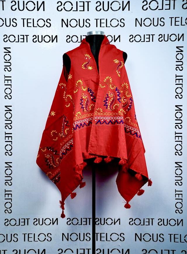 Red Hand Embroidered Cotton Shrug 7
