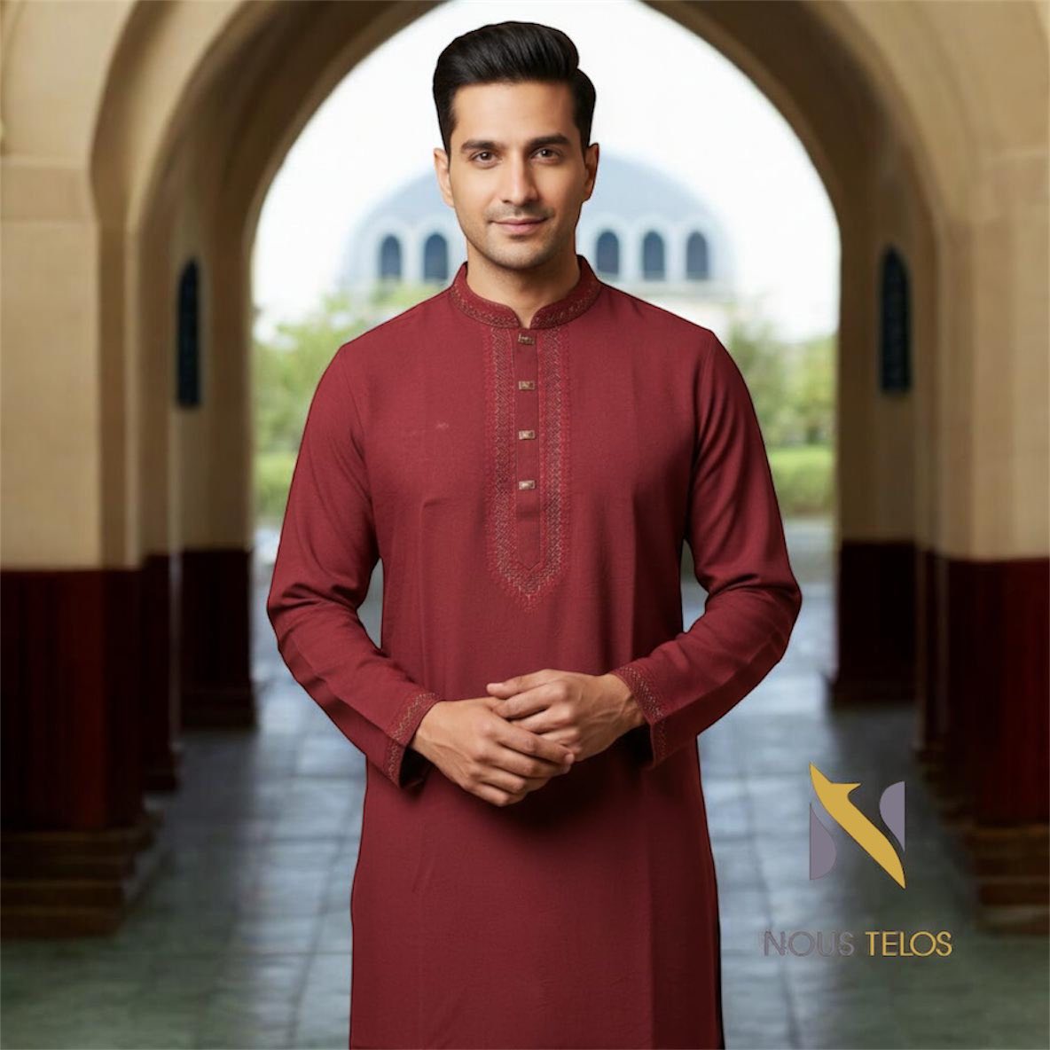 Maroon Embroidered Cotton Panjabi 1