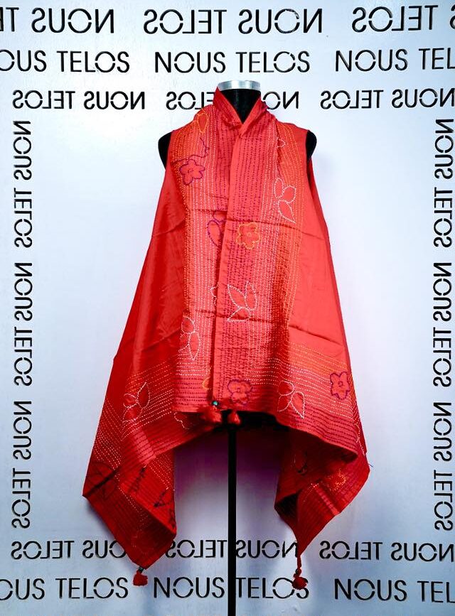 Red Hand Embroidered Cotton Shrug 6