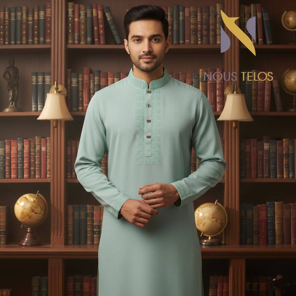 Light Green Embroidered Cotton Panjabi 13