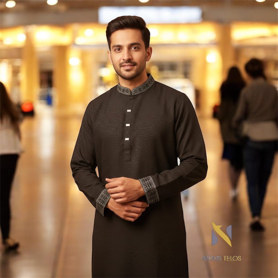 Dark Chocolate Embroidered Cotton Panjabi 7