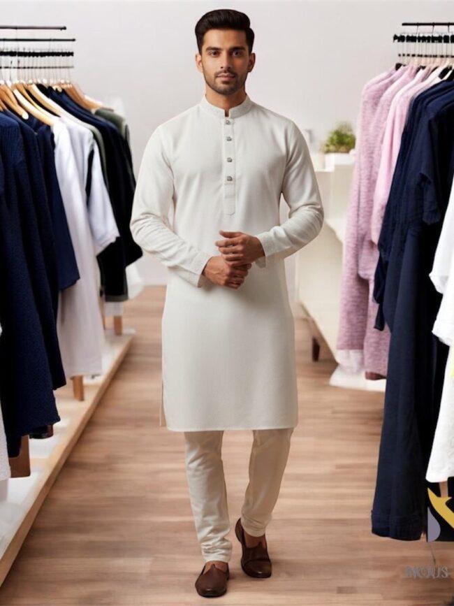 White Embroidered Cotton Panjabi 3