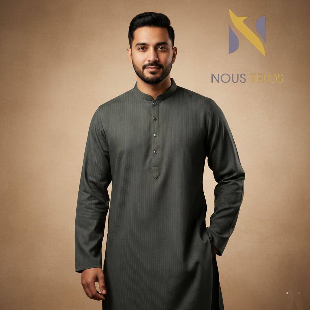 Solid Dark Green Embroidered Cotton Panjabi 15