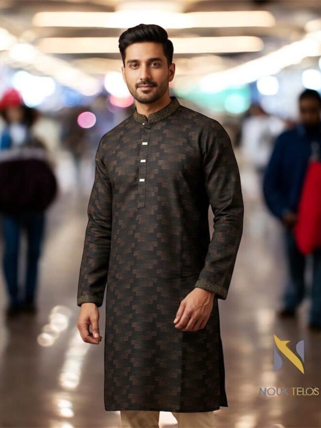 Black Embroidered Cotton Panjabi 8