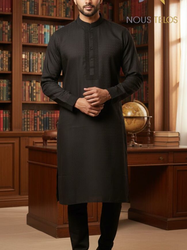 Black Embroidered Silk Panjabi 24