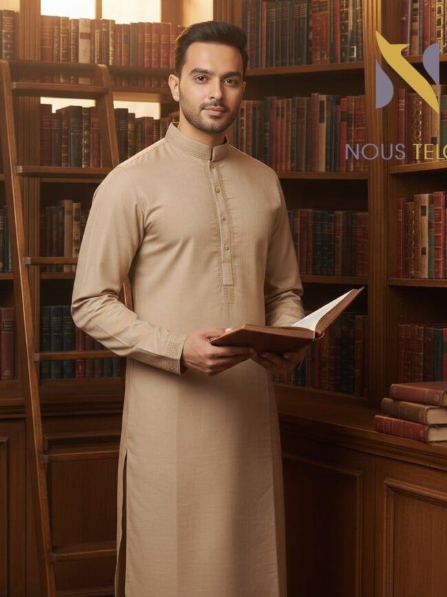 Solid Dark Green Embroidered Cotton Panjabi 15