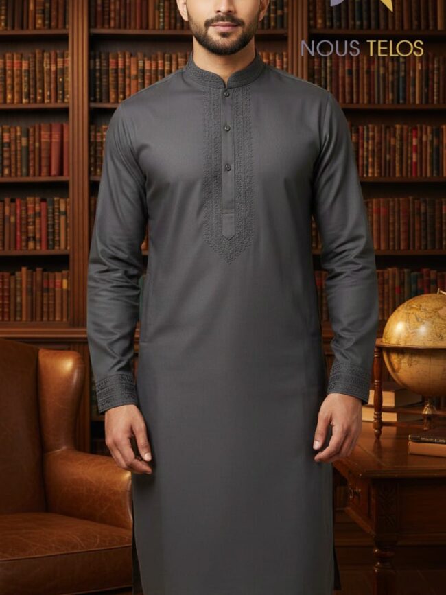 Black Embroidered Silk Panjabi 22