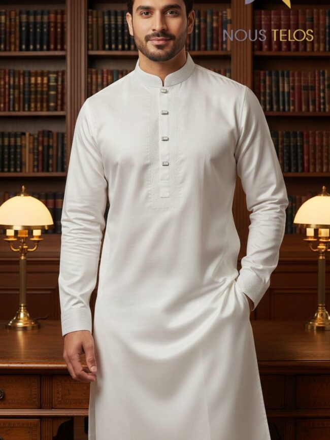 White Embroidered Silk Panjabi 25