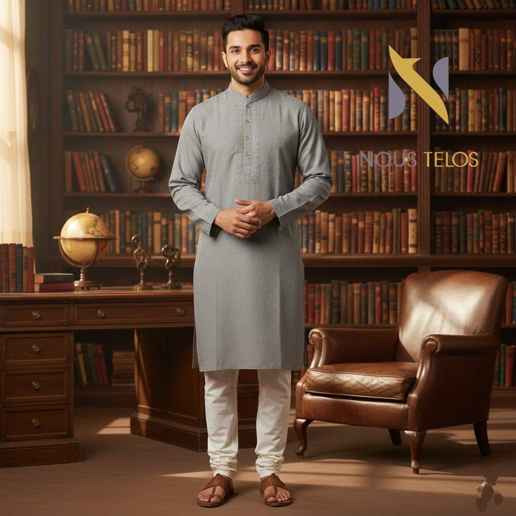 Grey Embroidered Cotton Panjabi 17