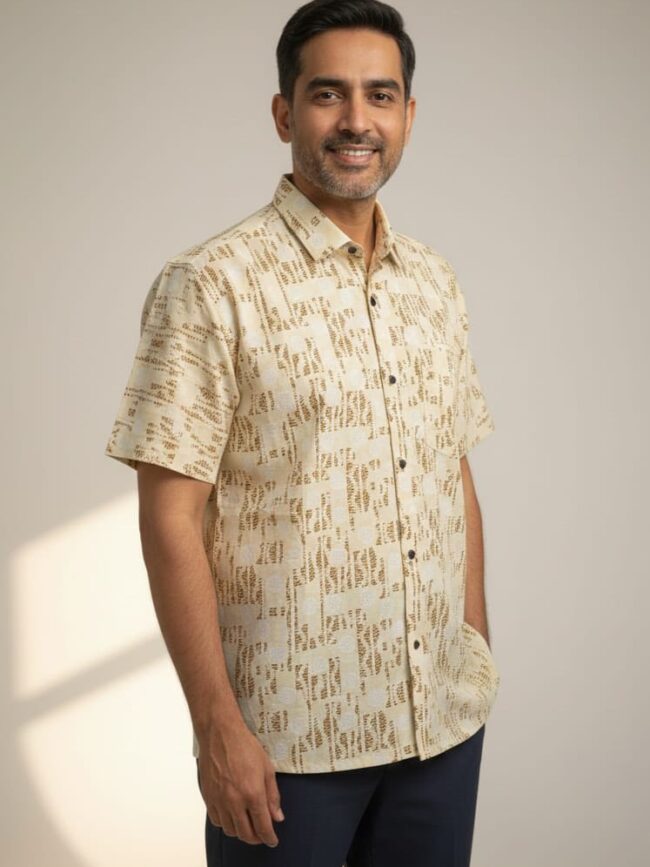Printed Golden Cotton Shirt for Men