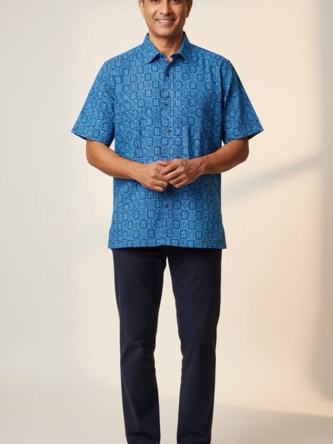 Printed Blue Color Cotton Shirt for Men