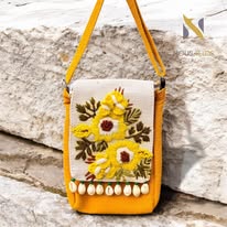 Yellow Embroidered Purse for Women