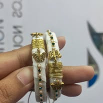 White Thread Bangle with Golden work for Women