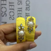 Yellow Thread Bangle with Stone work for Women