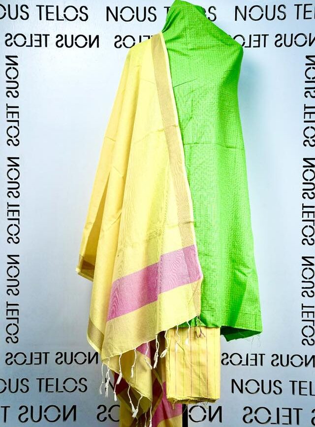 Green with Yellow Cotton Shalwar Kameez Fabric Set