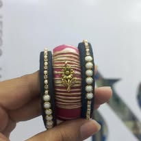 Black with Pink color Thread Bangle for Women