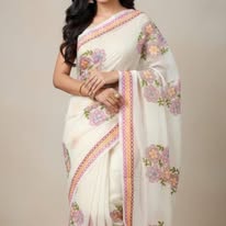 Semi-muslin Saree with hand designs for Women