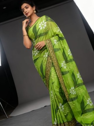 Green hand Painted Saree