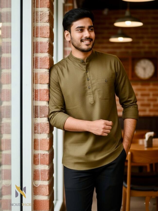 Olive Full Sleeve Katua Fitted Shirt 4