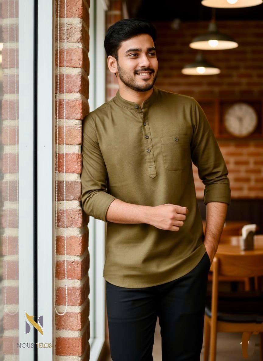 Olive Full Sleeve Katua Fitted Shirt 4