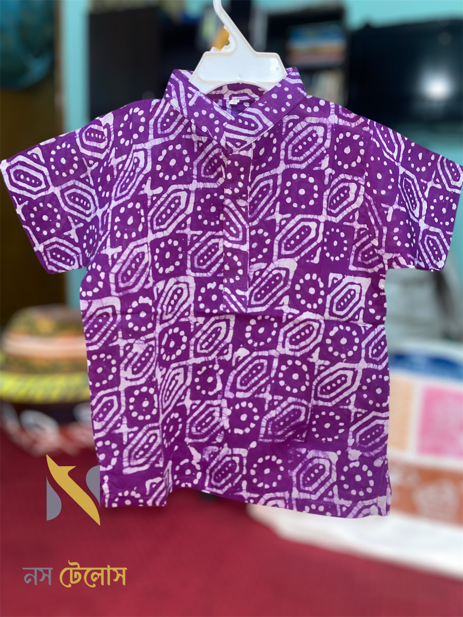 Purple Batik Printed Cotton Baby shirt 8