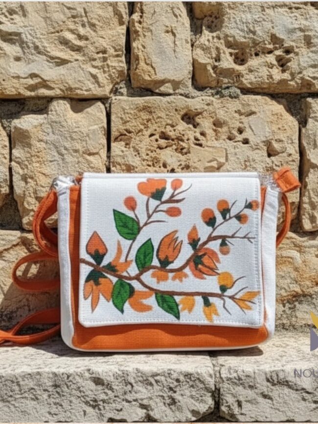 White with Orange Printed Purse for Women 5