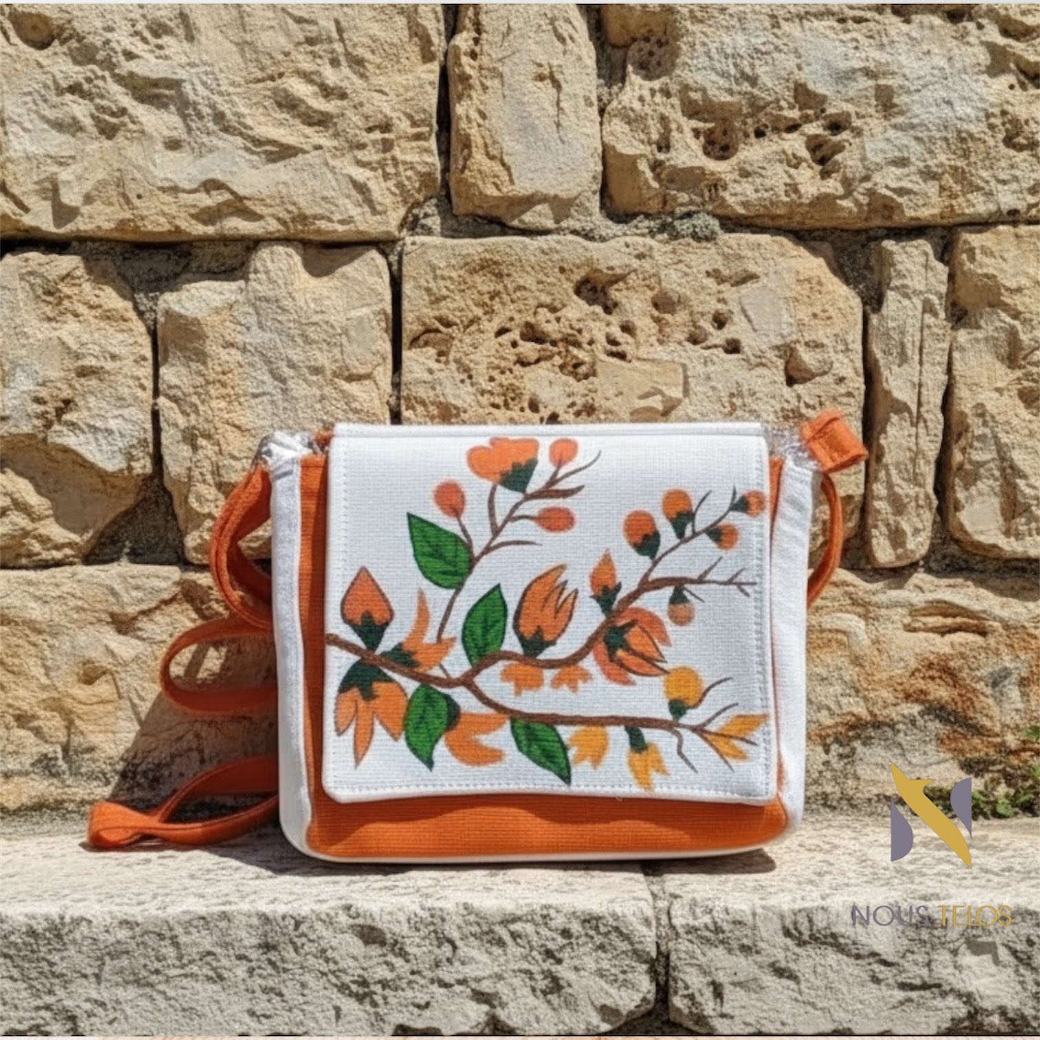 White with Orange Printed Purse for Women 5