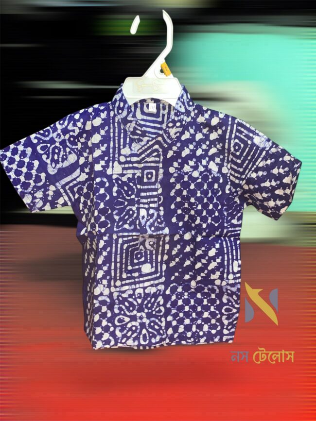 Navy Blue Batik Printed Cotton Baby shirt 7