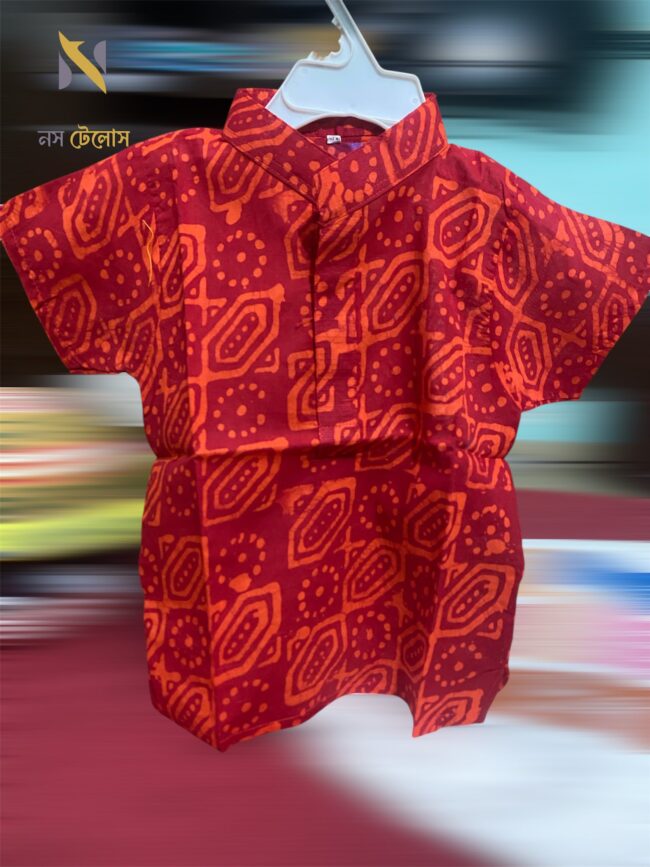 Red Batik Printed Cotton Baby shirt 9