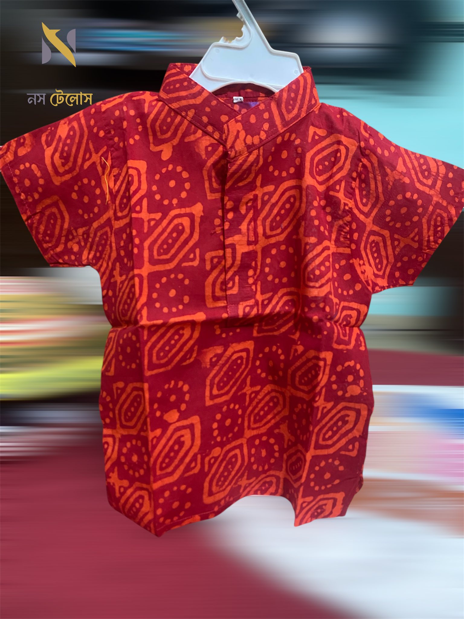 Red Batik Printed Cotton Baby shirt 9