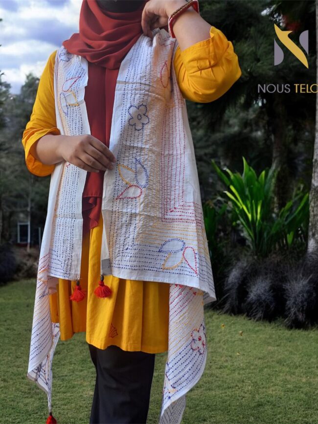 White hand Embroidered Cotton Shrug 13