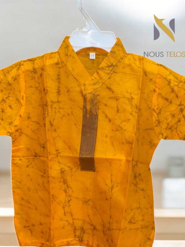 Dark Yellow Batik Printed Cotton Baby shirt 10