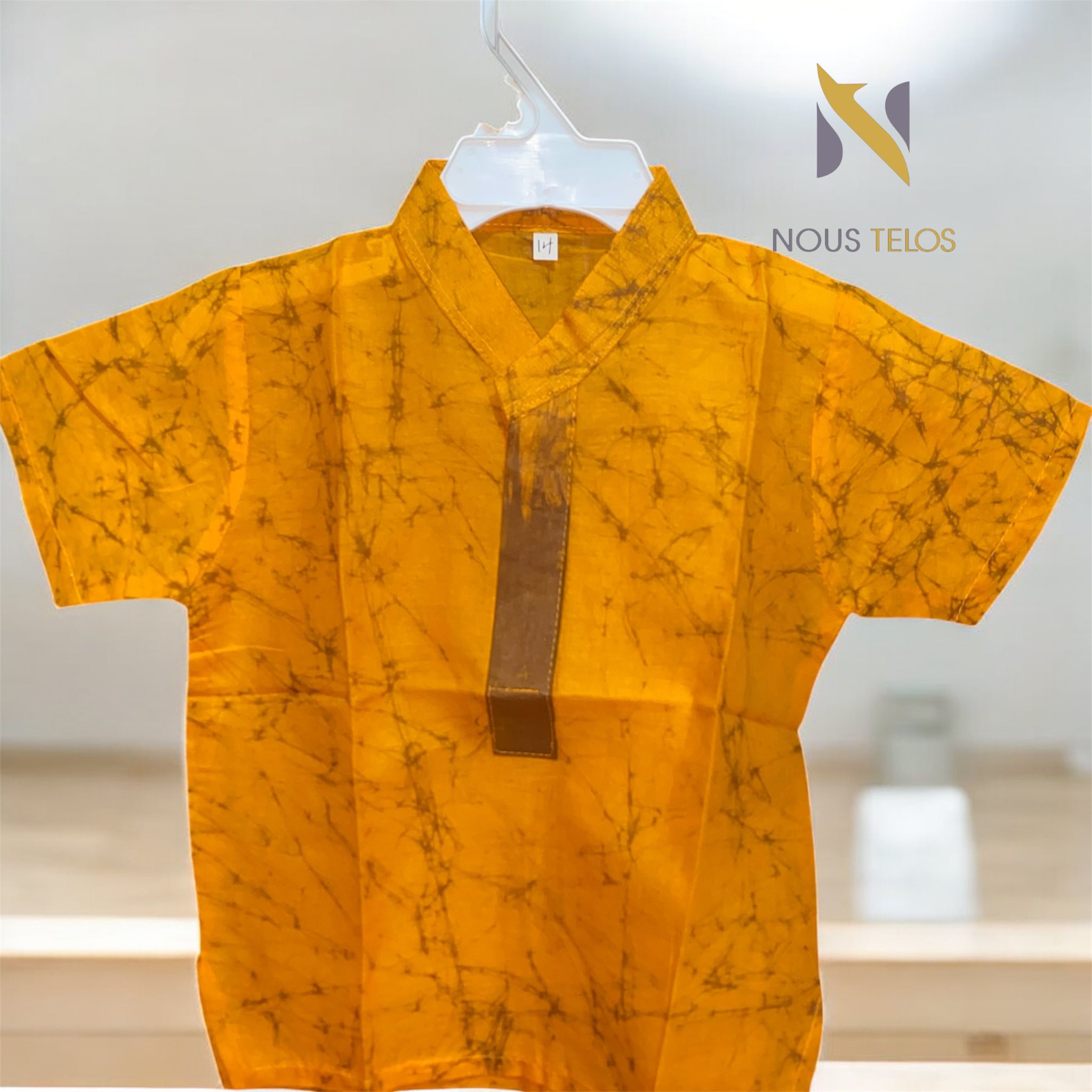 Dark Yellow Batik Printed Cotton Baby shirt 10
