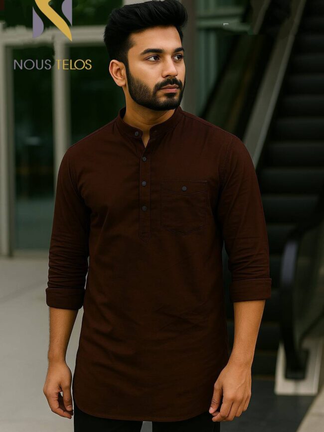 Maroon Full Sleeve Katua Fitted Shirt 7
