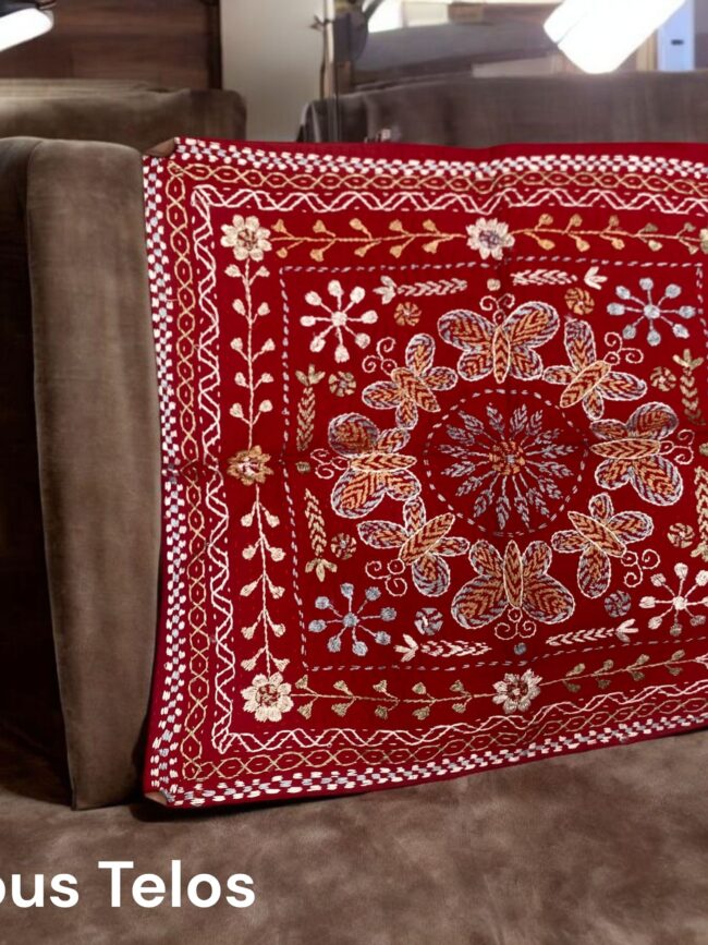 Nakshi Hand stitch Red cushion cover 2