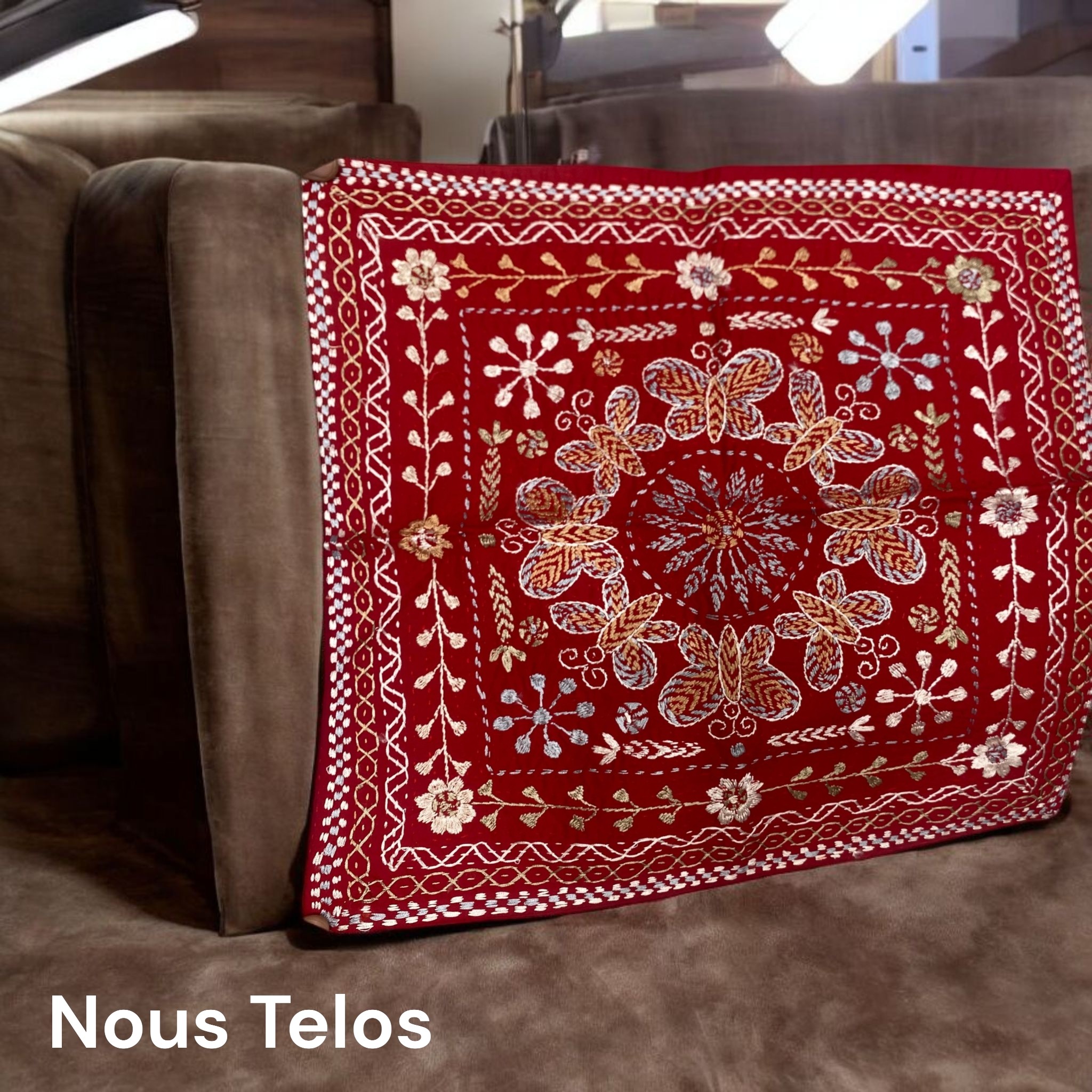 Nakshi Hand stitch Red cushion cover 2