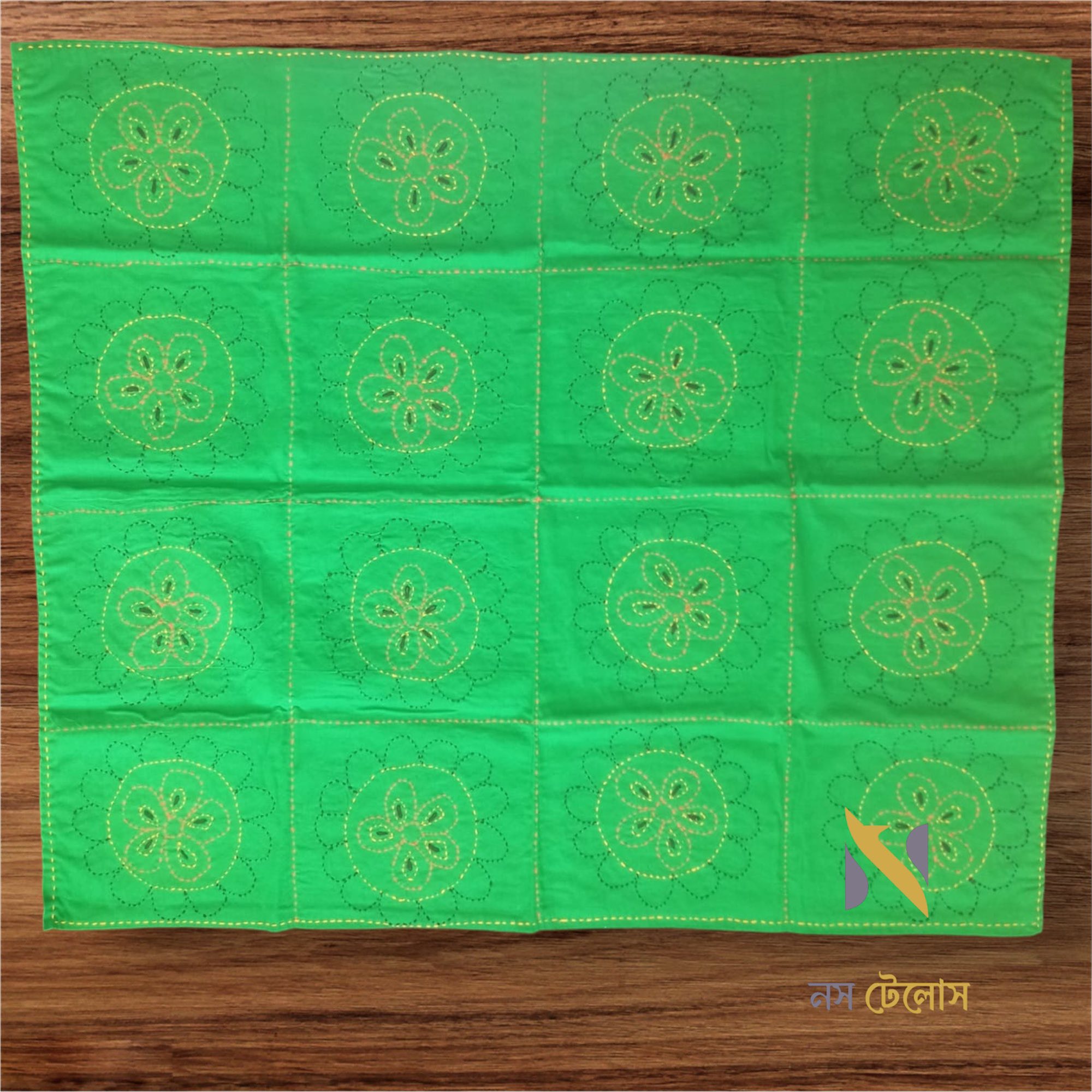 Handmade Green Nakshi Kantha for kids 3