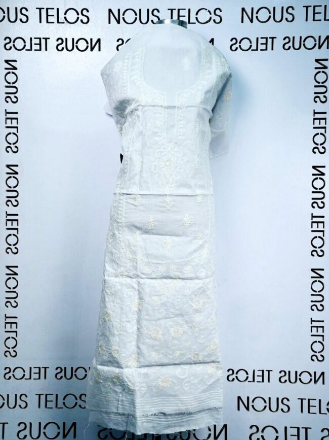 Nakshi Hand embroidered Unstitched White Cotton 1-piece 9