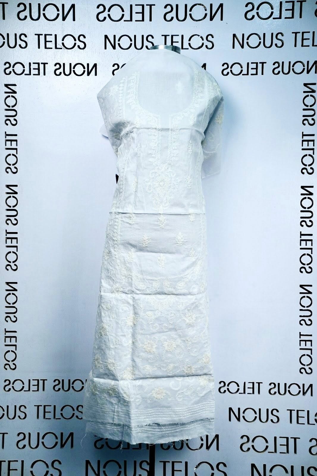 Nakshi Hand embroidered Unstitched White Cotton 1-piece 9